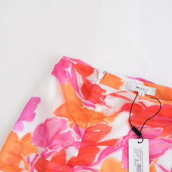 Milly Mira Paper Ruffled Floral Peony Mini Skirt In Orange Multi 8  NWT - Picture 7 of 14